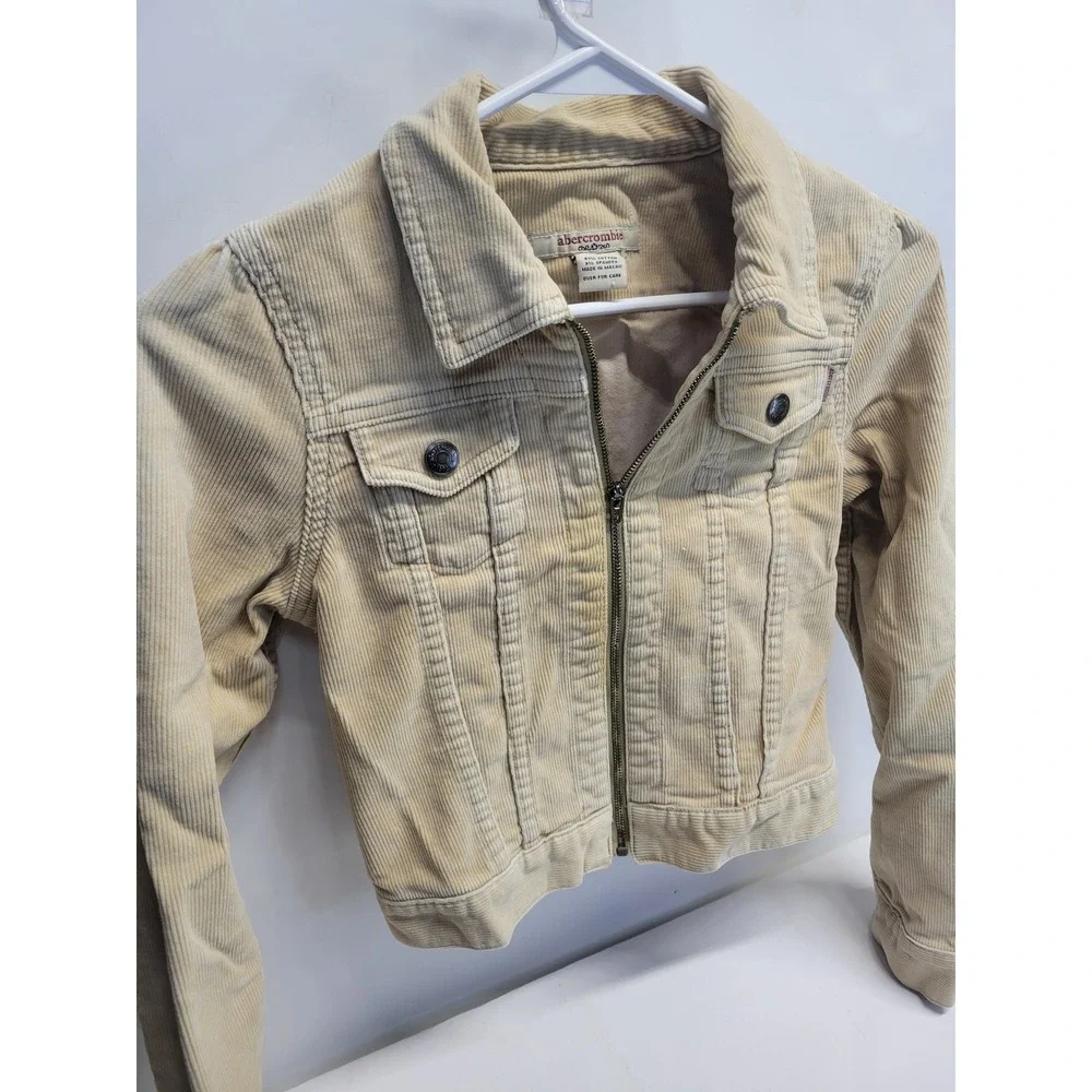 Y2K Abercrombie Fitch Corduroy Trucker‎ Jacket Beige Kids Size M